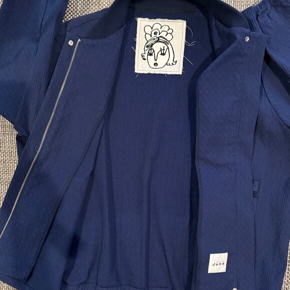 WNDERKAMMER NWOT June Cotton Textured Zip Front Blue Jacket South Korean Fashion - Picture 5 of 10